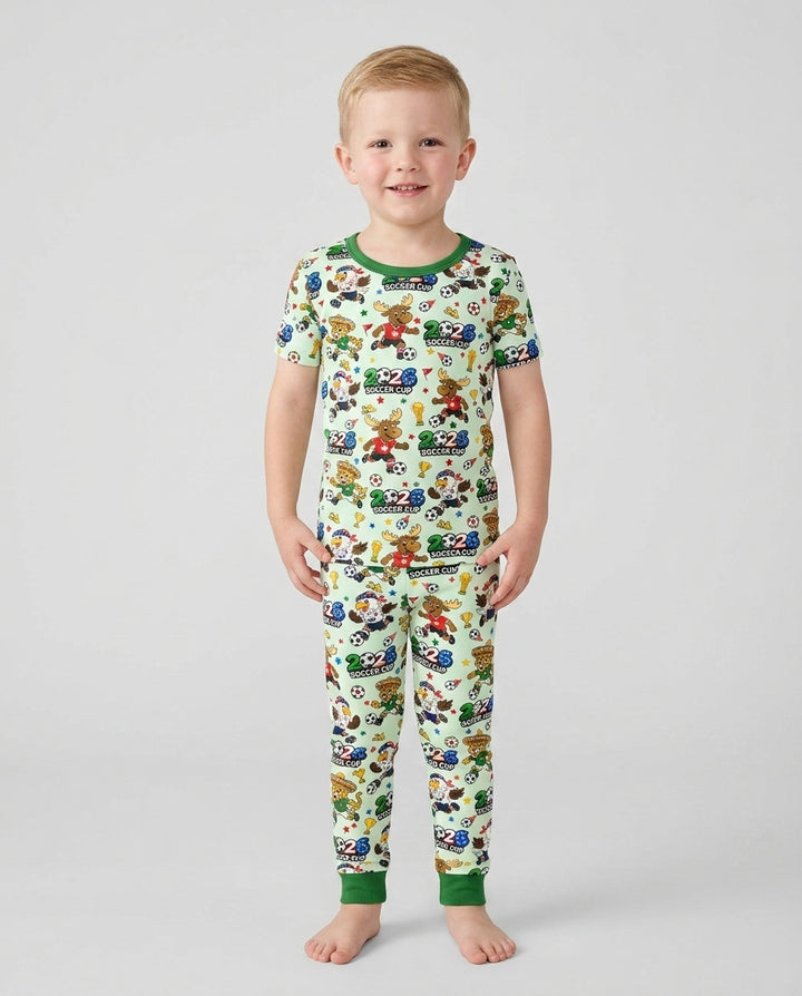Soccer Cup Cute Mascots Bamboo Two Piece Short Sleeve Pajama Set