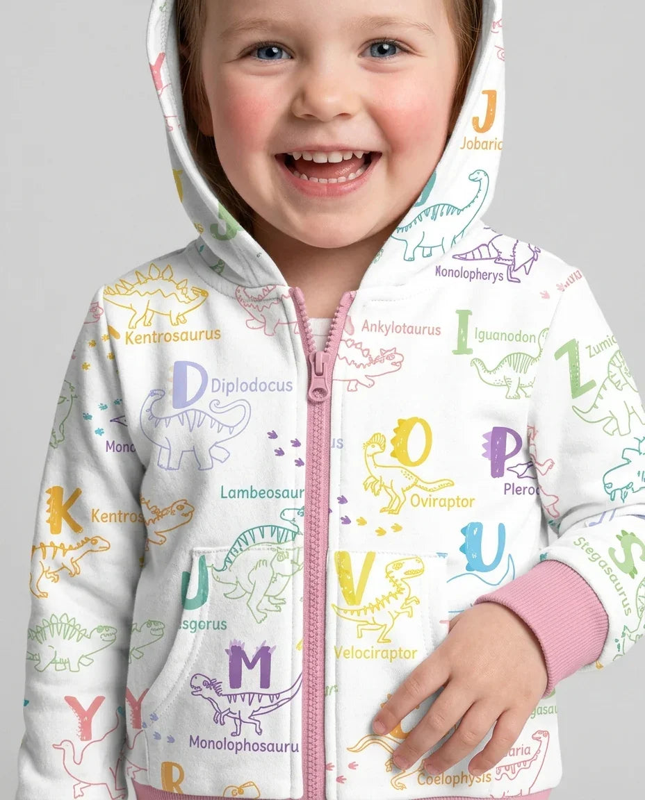 Dino Alphabet ABC Bamboo Zip Hoodie