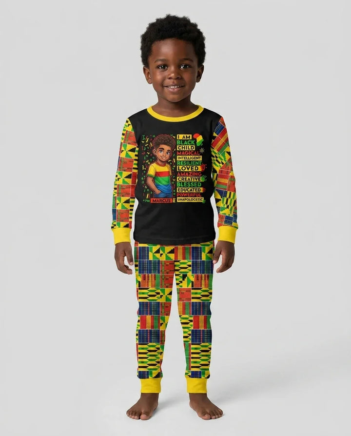 Custom Name I Am Black Child Boy Bamboo Two Piece Long Sleeve Pajama Set