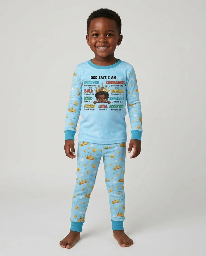 God Says I Am Afro  Boy  Bamboo Two Piece Long Sleeve Pajama Set