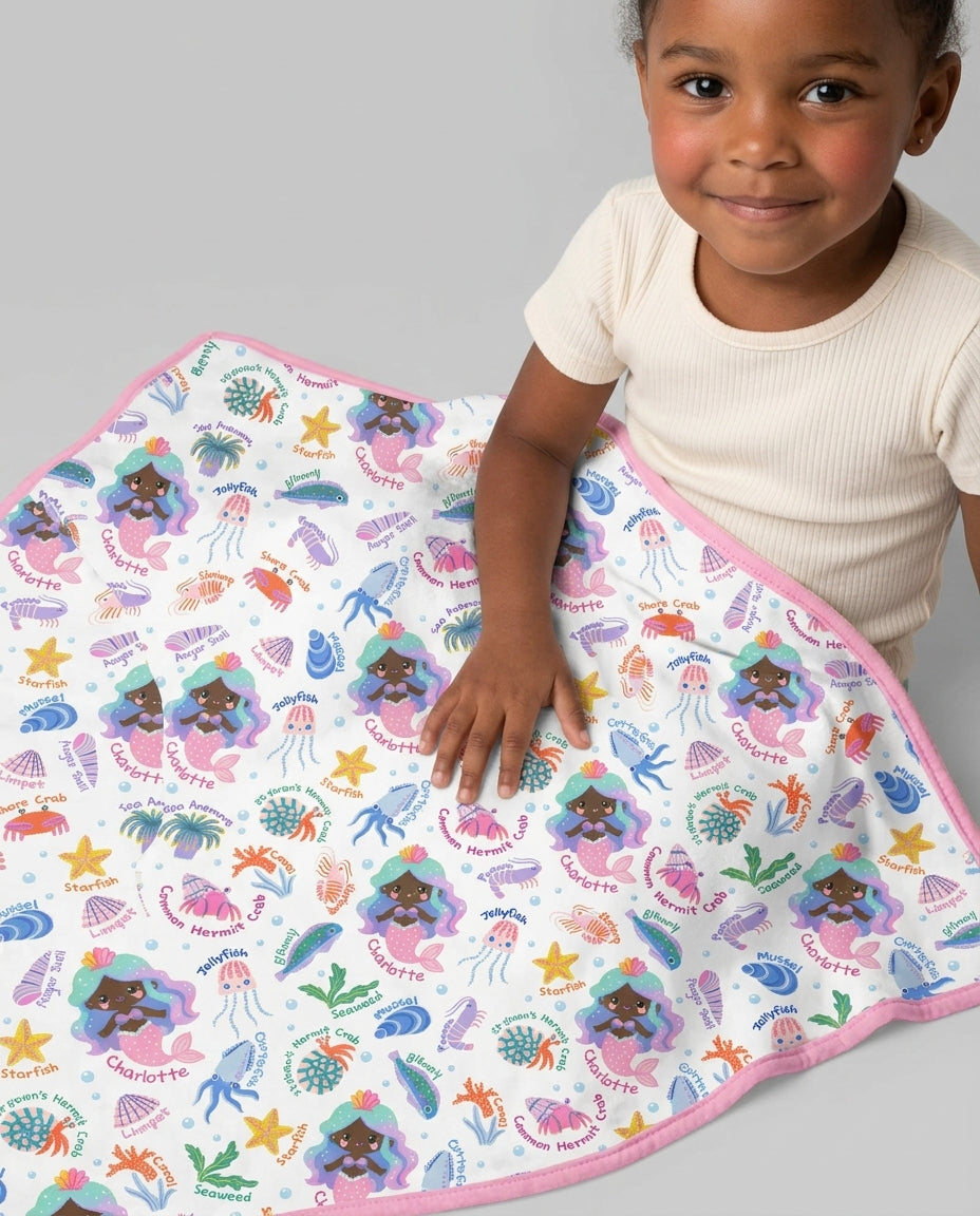 Personalized Cute Mermaid Bamboo Blanket