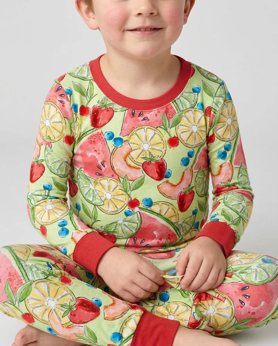 Sweet Summer Fruits Family Matching Bamboo Two Piece Long Sleeve Pajama Set