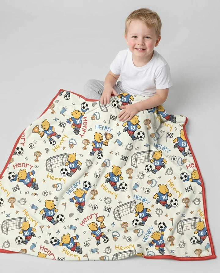 Personalized Classic Bear World Soccer Bamboo Blanket