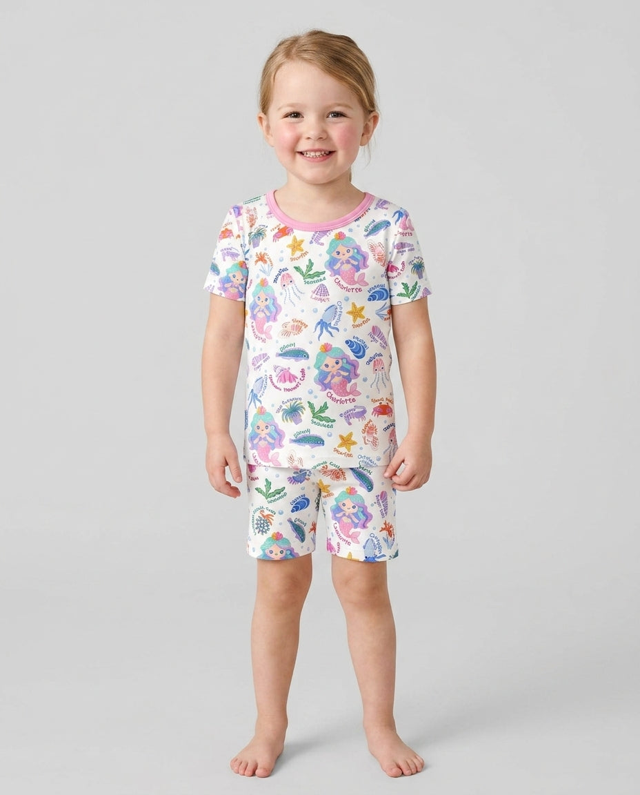 Pijama de bambú de dos piezas de manga corta con pantalón corto, plantilla personalizada