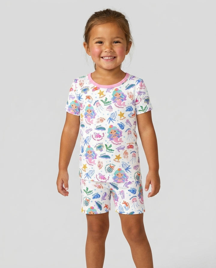 Pijama de bambú de dos piezas de manga corta con pantalón corto, plantilla personalizada