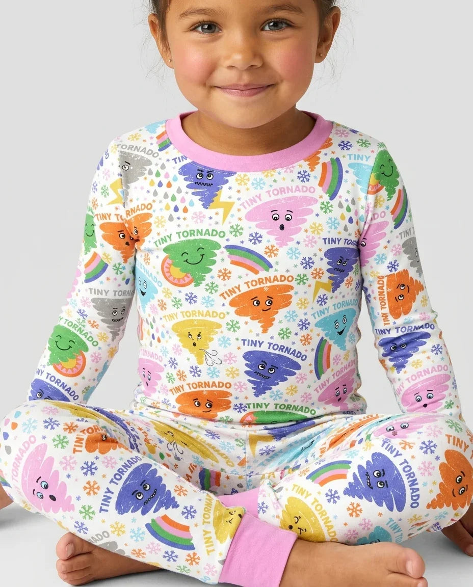 Zweiteiliges Langarm-Pyjama-Set mit Sommerfrüchten