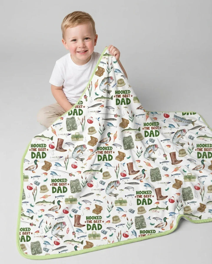Hooked The Best Dad Daddy & Me Matching Bamboo Blanket
