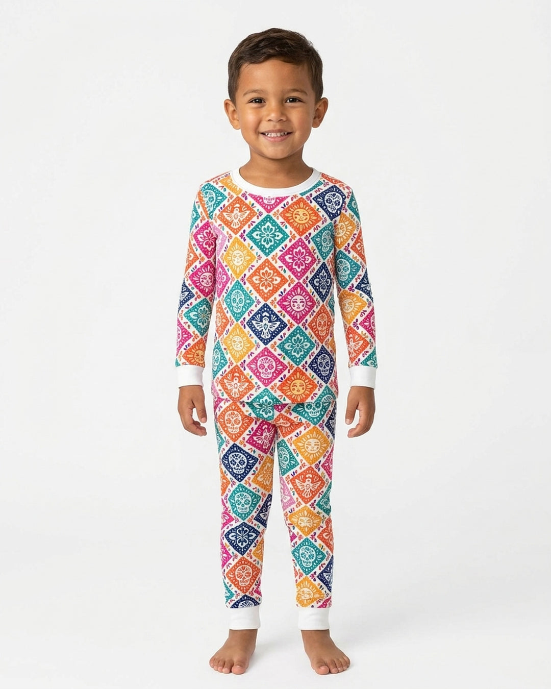 Day of the Dead Colorful Mexican Skull Bamboo Two Piece Long Sleeve Pajama Set