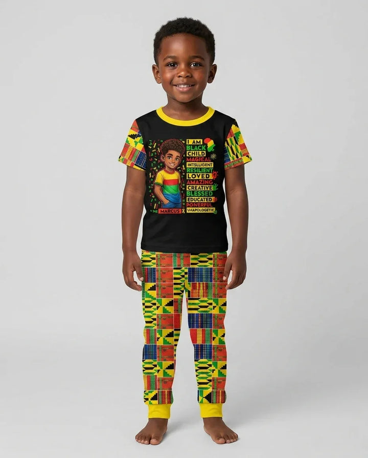 Custom Name I Am Black Child BoyBamboo Two Piece Short Sleeve Pajama Set