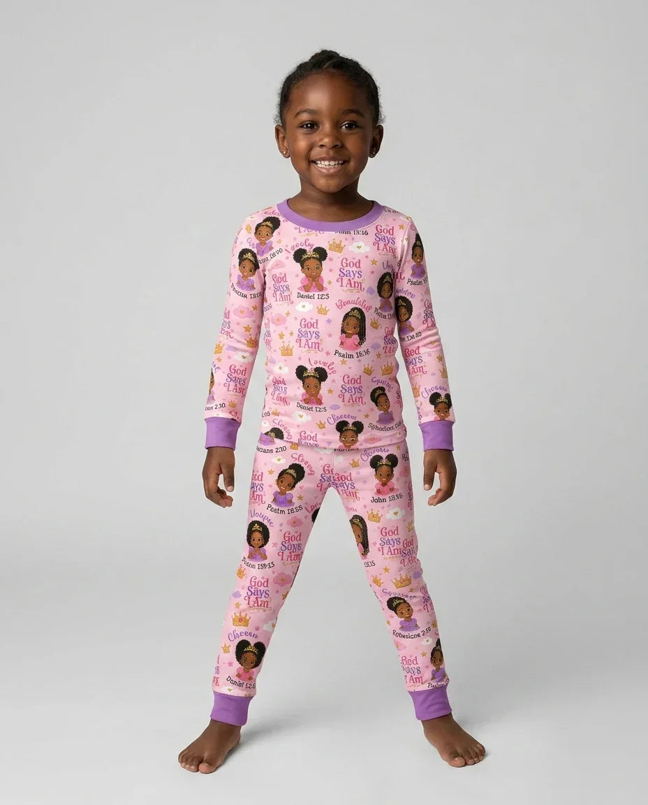 Black Princess God Says I Am Bamboo Two Piece Long Sleeve Pajama Set