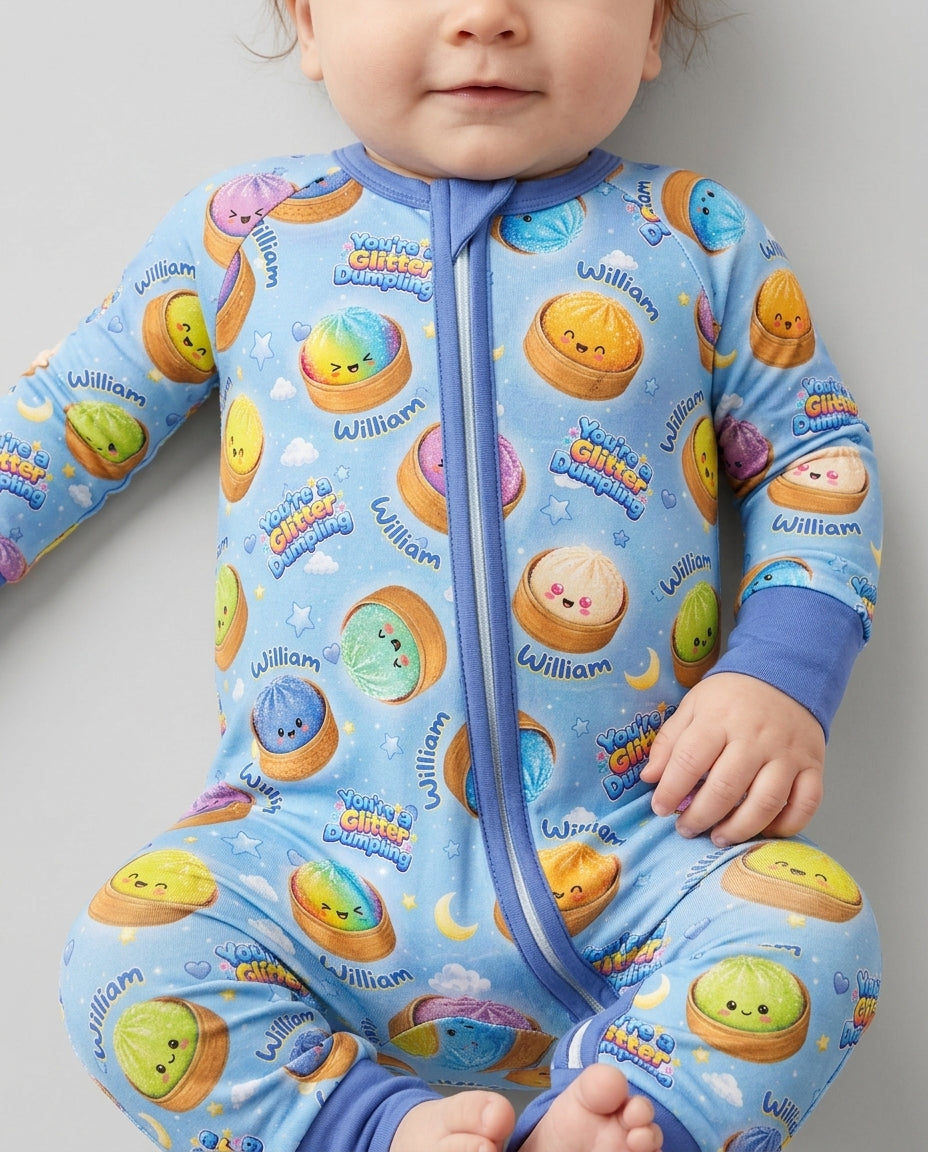 Custom Name You're A Glitter Dumpling Boy Bamboo Convertible Zippy