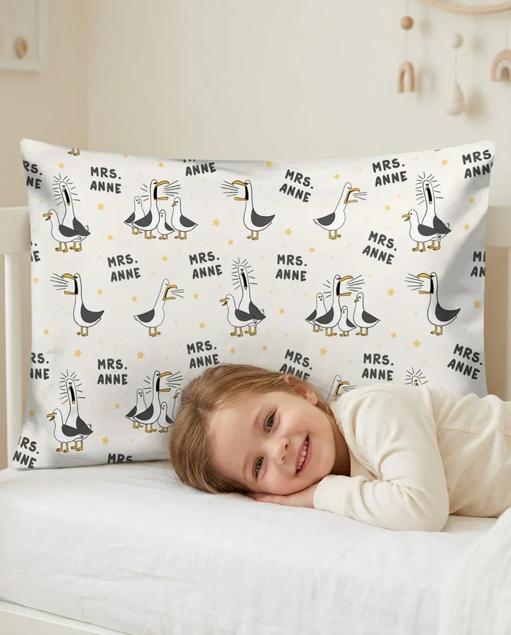 Funda de almohada de bambú con divertidas gaviotas personalizadas para profesores