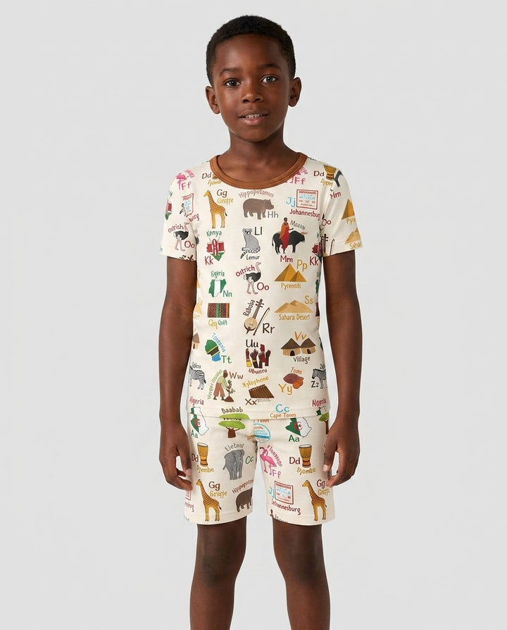 Conjunto de Pijama de Dos Piezas de Bambú con Mangas Cortas y Pantalones Cortos