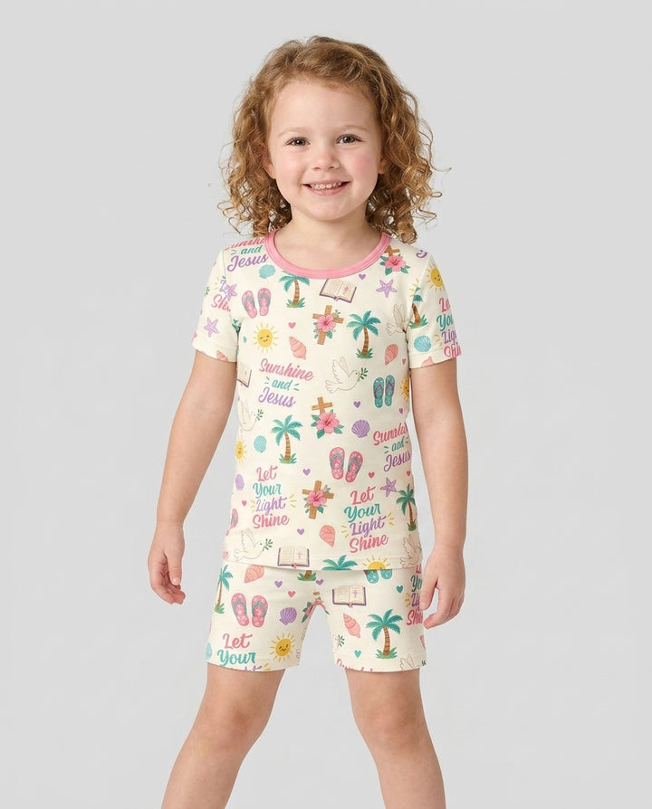 Sunshine and Jesus Summer VBS Bamboo Two Piece Short Sleeve Shorts Pajama Set