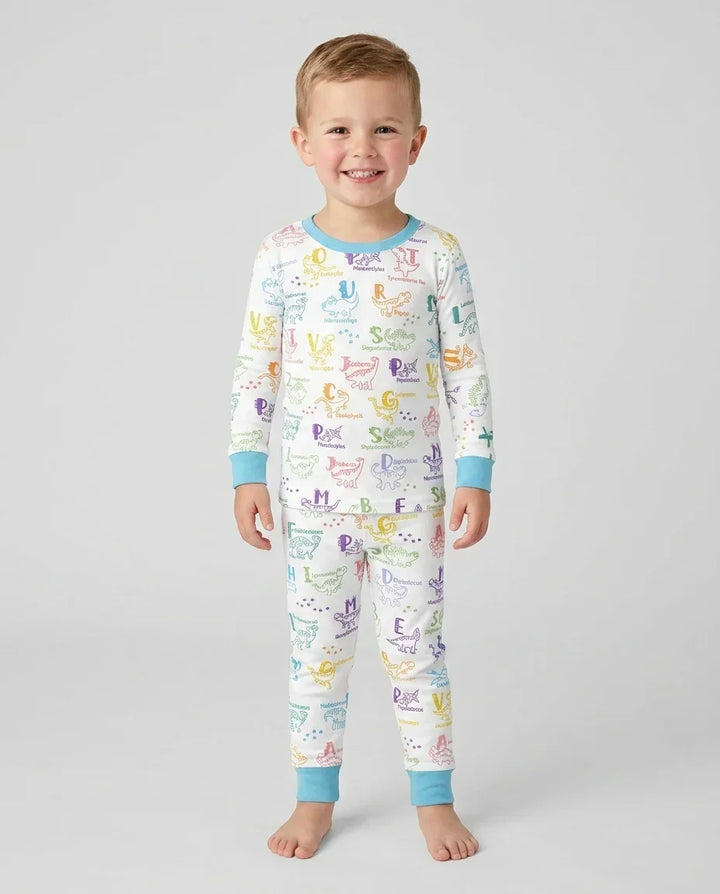 Dino Alphabet ABC Bamboo Two Piece Long Sleeve Pajama Set
