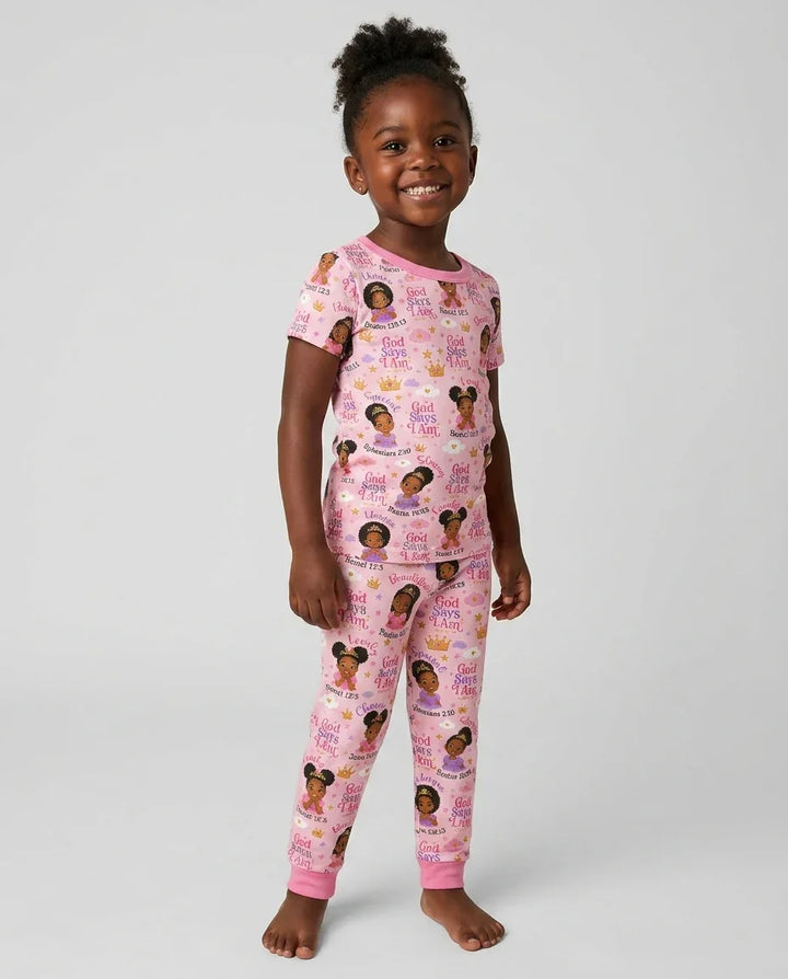 Black Princess God Says I Am Bamboo Two Piece Short Sleeve Pajama Set