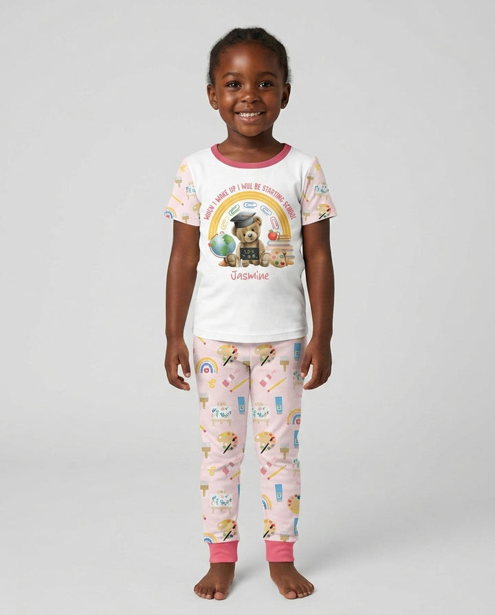 Custom Name When I Wake Up I Will Be Starting School Bamboo Two Piece Short Sleeve Pajama Set
