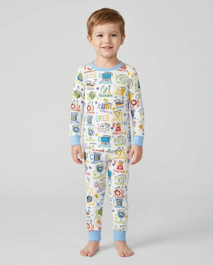 Pijama de bambú de dos piezas de manga larga con el alfabeto español You Are
