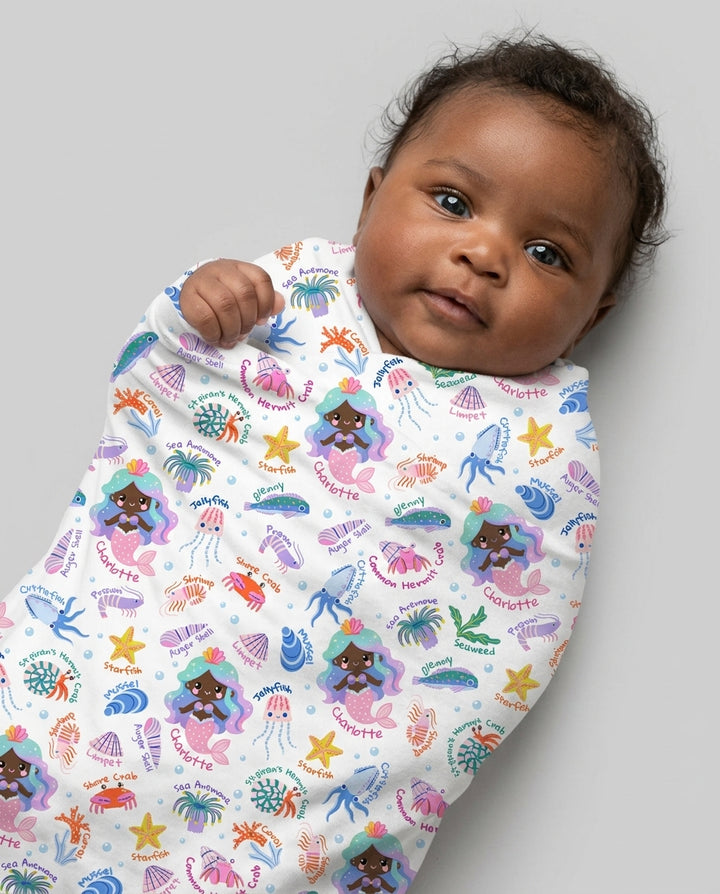 Personalized Cute Mermaid bamboo swaddle blanket