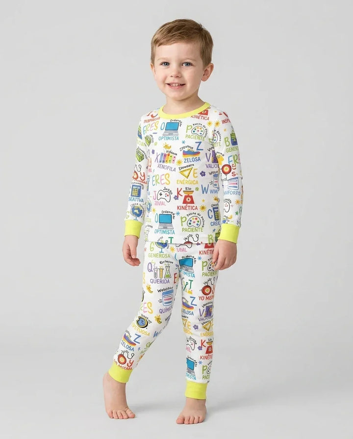 Pijama de bambú de dos piezas de manga larga con el alfabeto español You Are