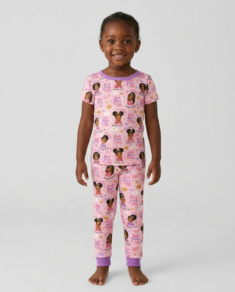 Black Princess God Says I Am Bamboo Two Piece Short Sleeve Pajama Set
