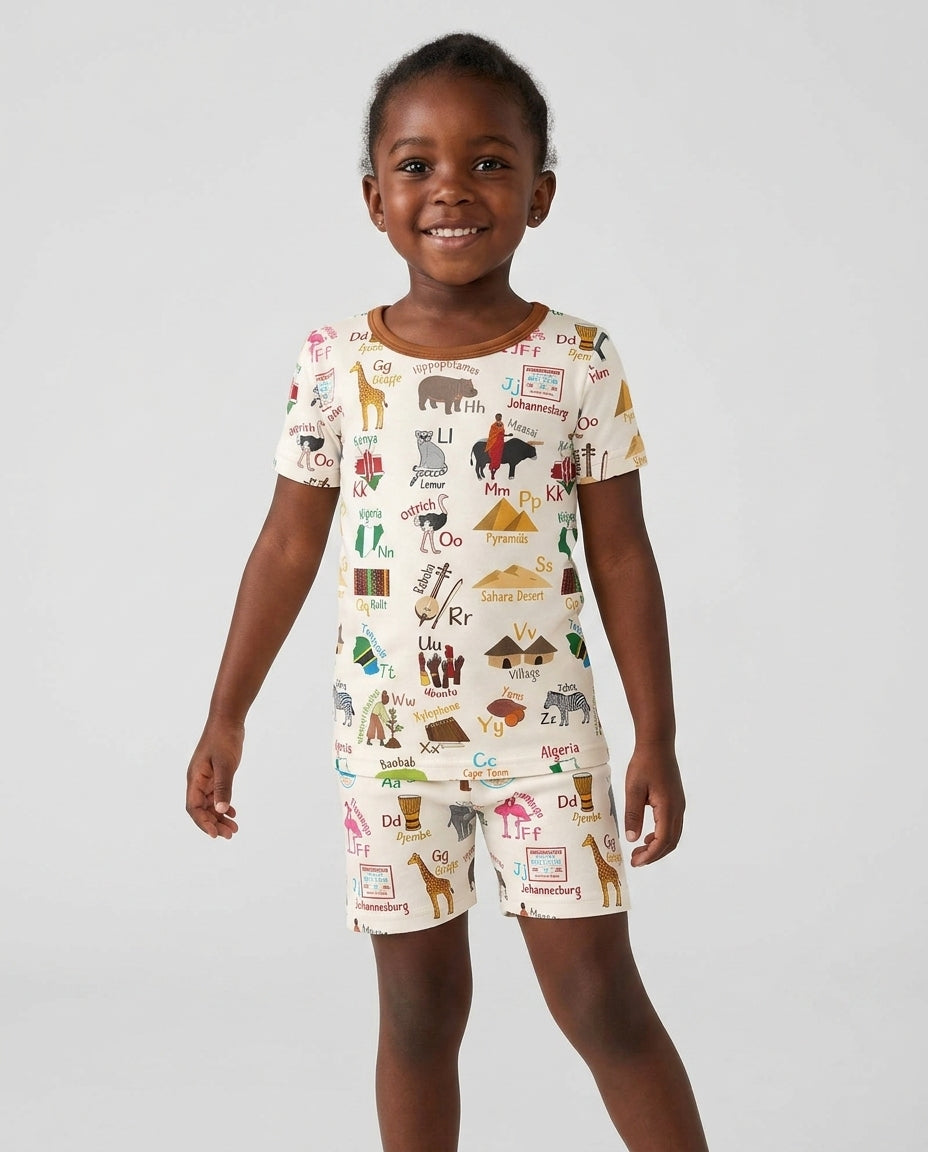 Conjunto de Pijama de Dos Piezas de Bambú con Mangas Cortas y Pantalones Cortos