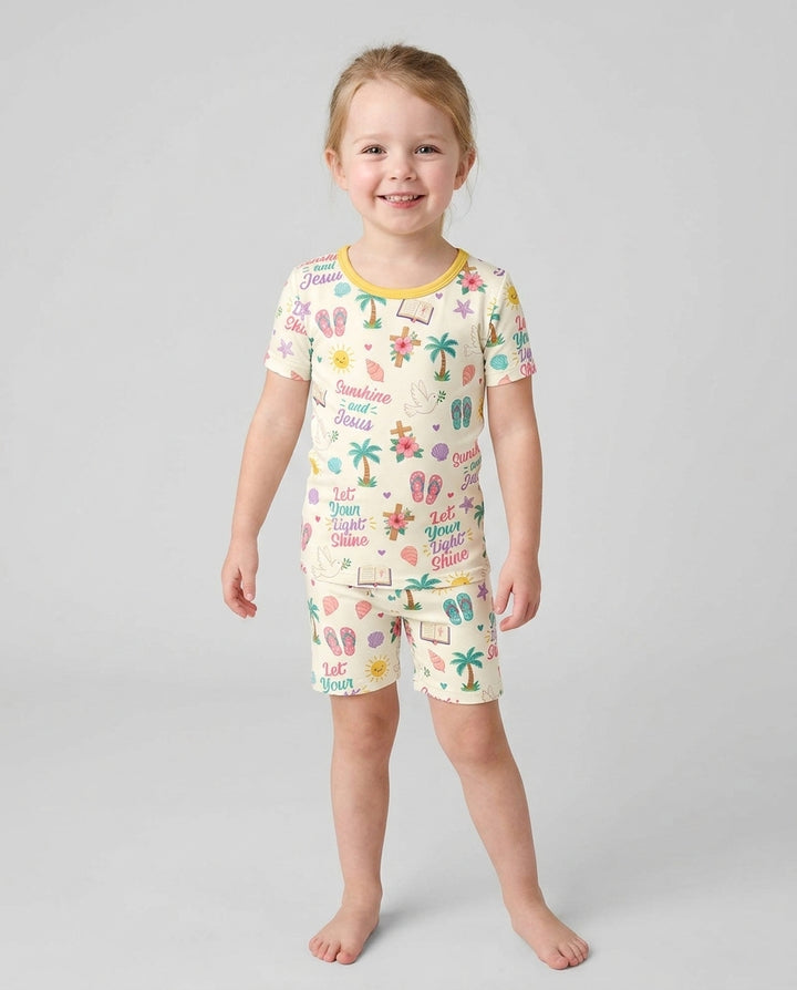 Sunshine and Jesus Summer VBS Bamboo Two Piece Short Sleeve Shorts Pajama Set