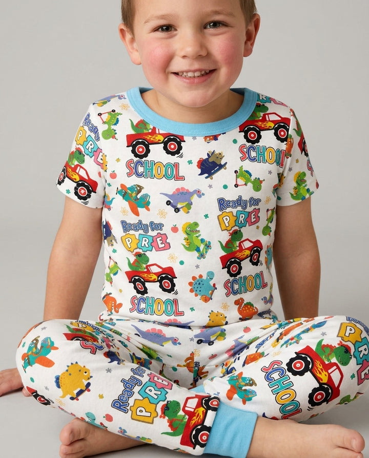 First Day of Preschool T-Rex Bamboo Two Piece Short Sleeve Pajama Set