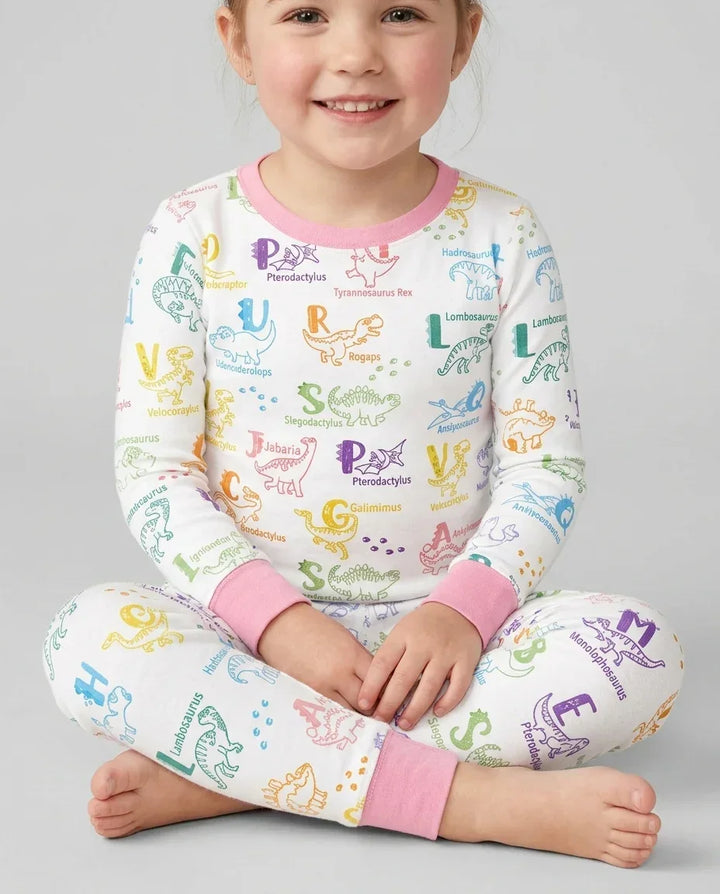 Dino Alphabet ABC Bamboo Two Piece Long Sleeve Pajama Set