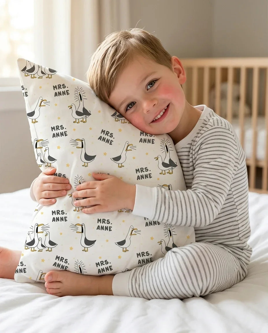 Funda de almohada de bambú con divertidas gaviotas personalizadas para profesores