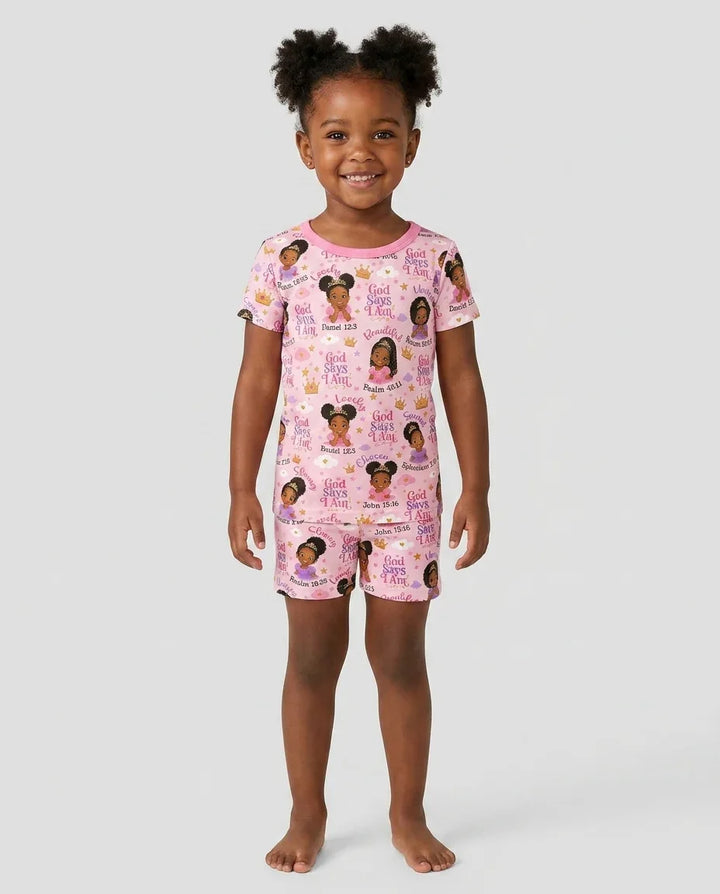 Black Princess God Says I Am Bamboo Two Piece Short Sleeve Shorts Pajama Set