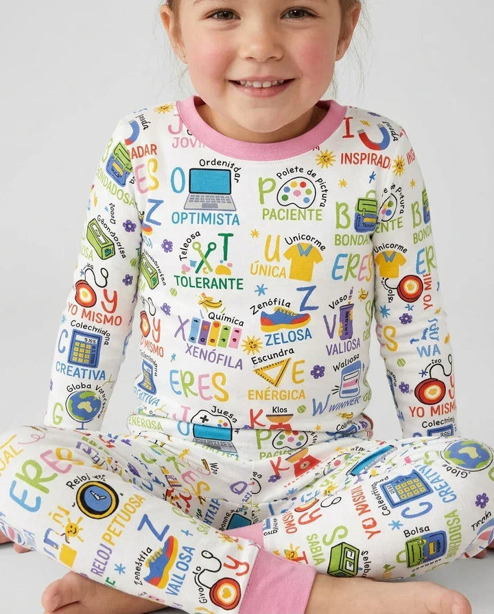 Pijama de bambú de dos piezas de manga larga con el alfabeto español You Are