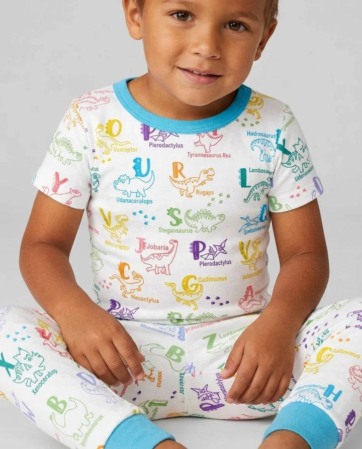 Dino Alphabet ABC Bamboo Two Piece Short Sleeve Pajama Set