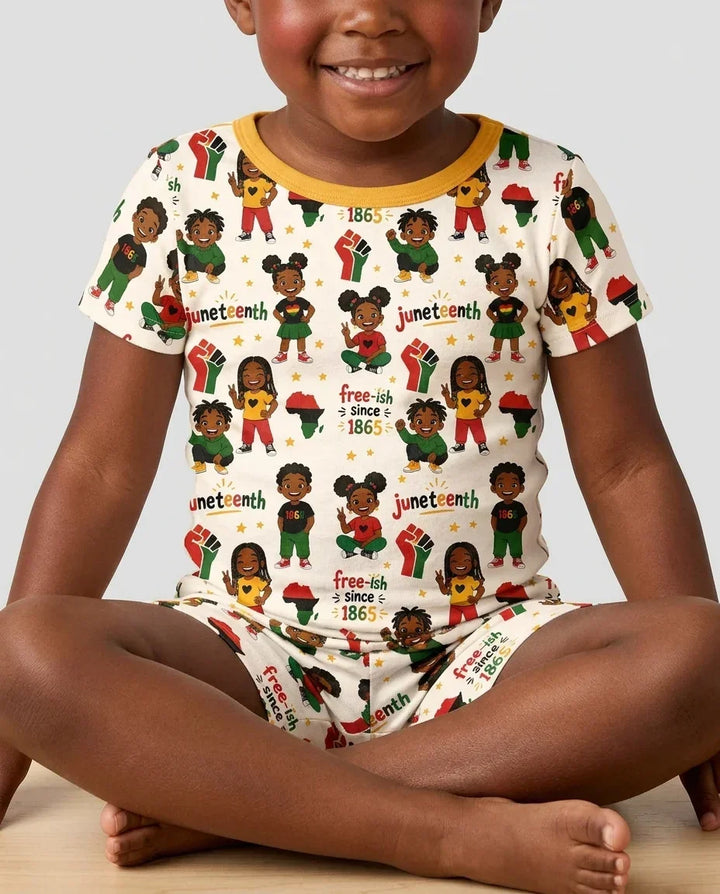 Juneteenth Free-ish Since 1865 Bamboo Two Piece Short Sleeve Shorts Pajama Set