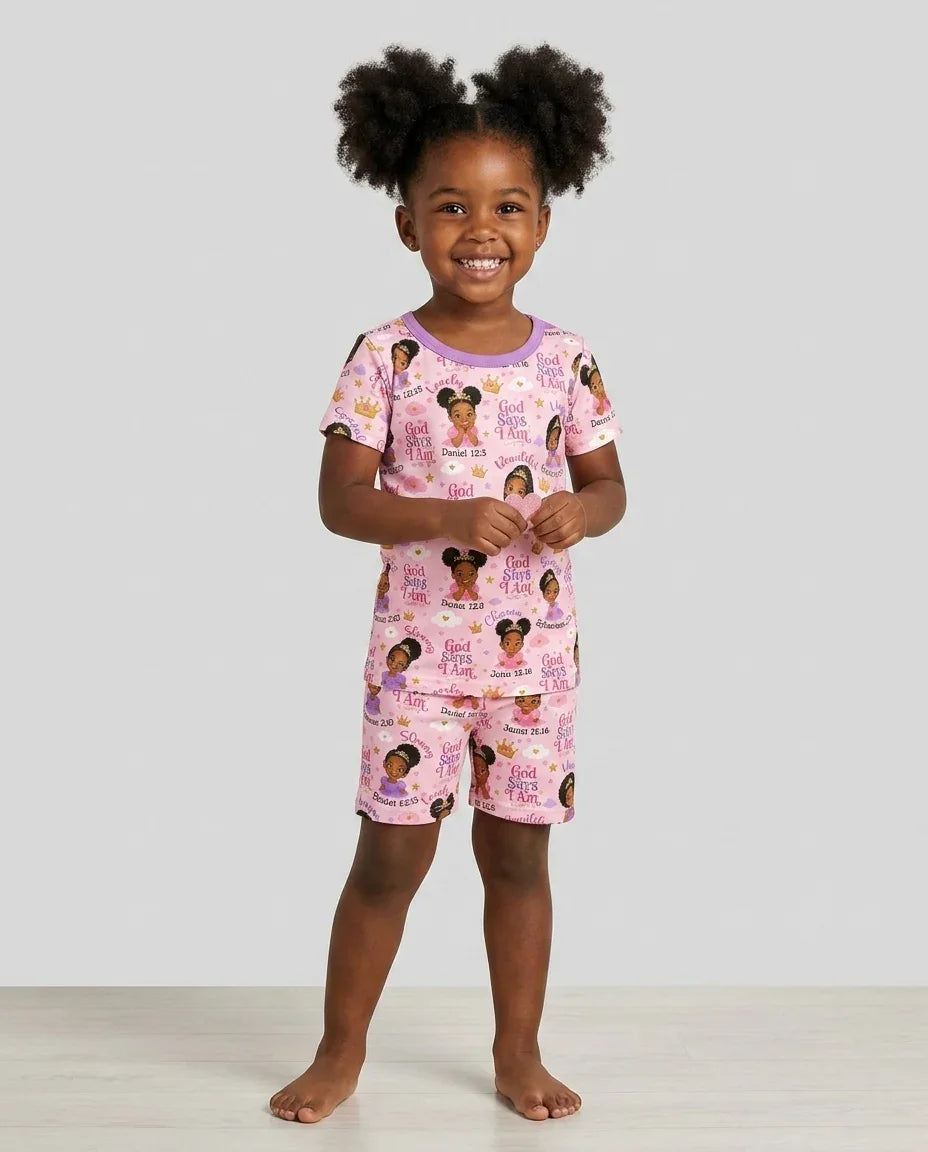 Black Princess God Says I Am Bamboo Two Piece Short Sleeve Shorts Pajama Set