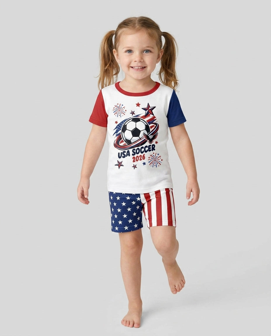 USA Soccer 2026 Family Matching Bamboo Two Piece Short Sleeve Shorts Pajama Set
