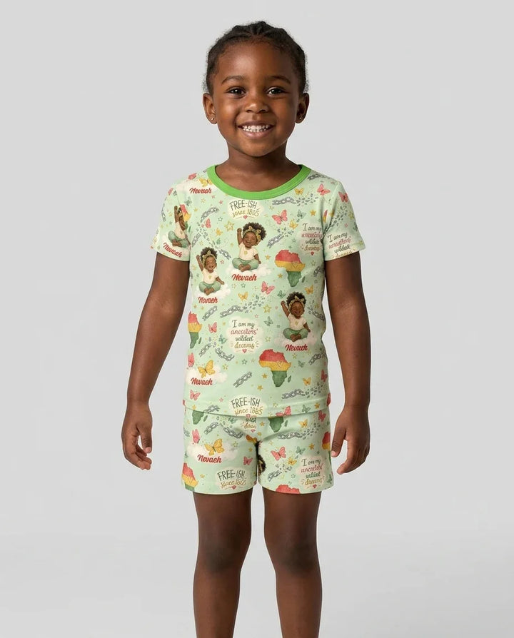 Custom Name Juneteenth I Am My Ancestors' Wildest Dream Bamboo Two Piece Short Sleeve Shorts Pajama Set