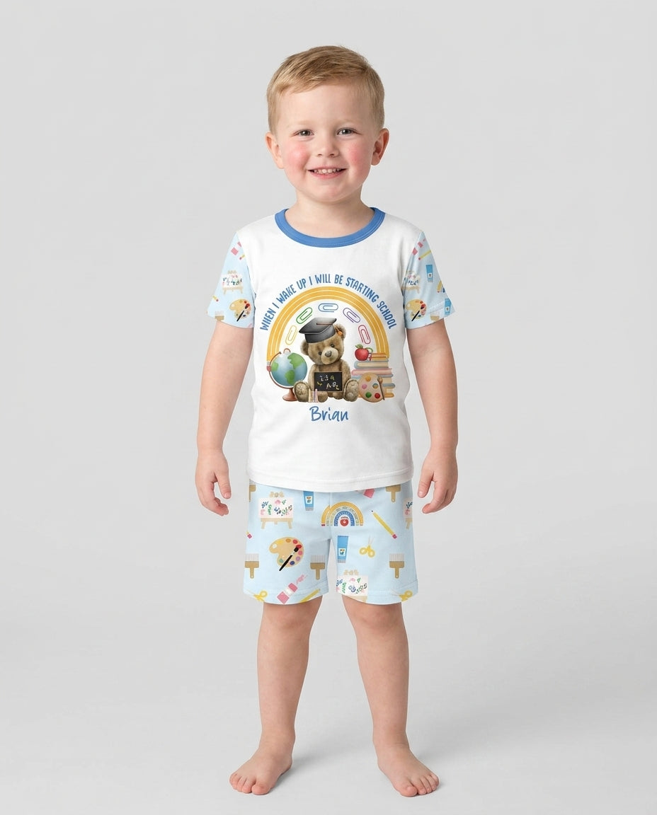 Custom Name When I Wake Up I Will Be Starting School Bamboo Two Piece Short Sleeve Shorts Pajama Set