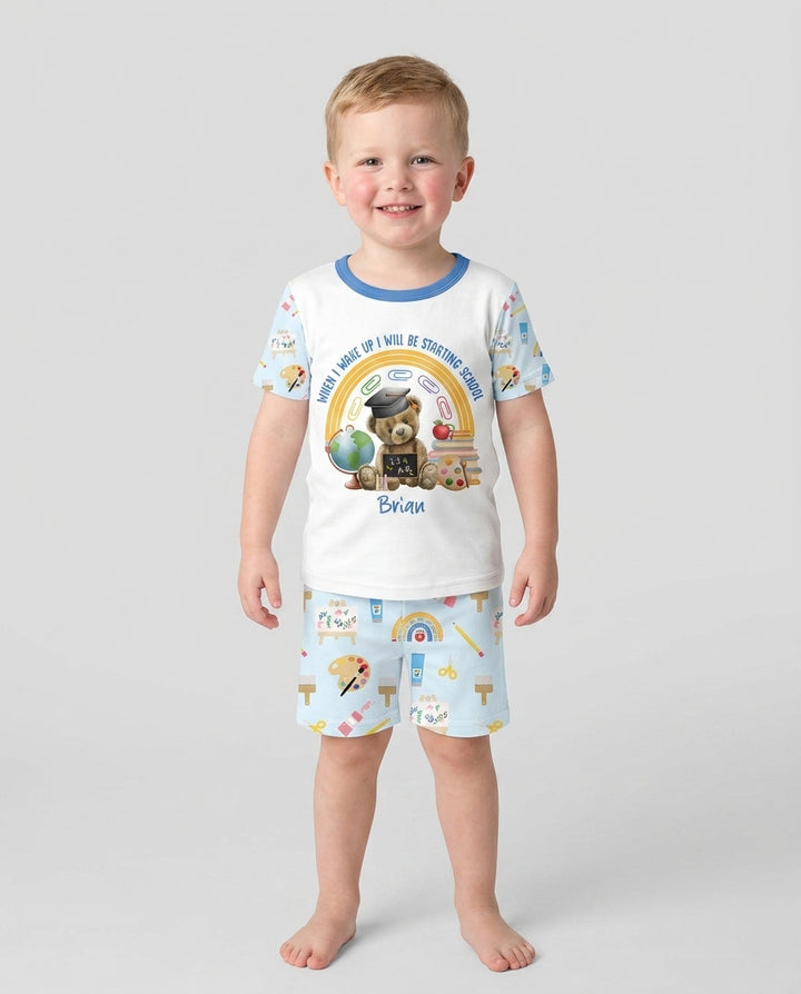 Custom Name When I Wake Up I Will Be Starting School Bamboo Two Piece Short Sleeve Shorts Pajama Set