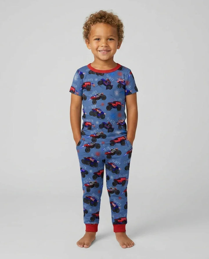 All American Thunder Custom Name Bamboo Two Piece Short Sleeve Pajama Set