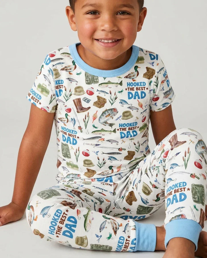 Hooked The Best Dad Daddy & Me Matching Bamboo Two Piece Short Sleeve Pajama Set