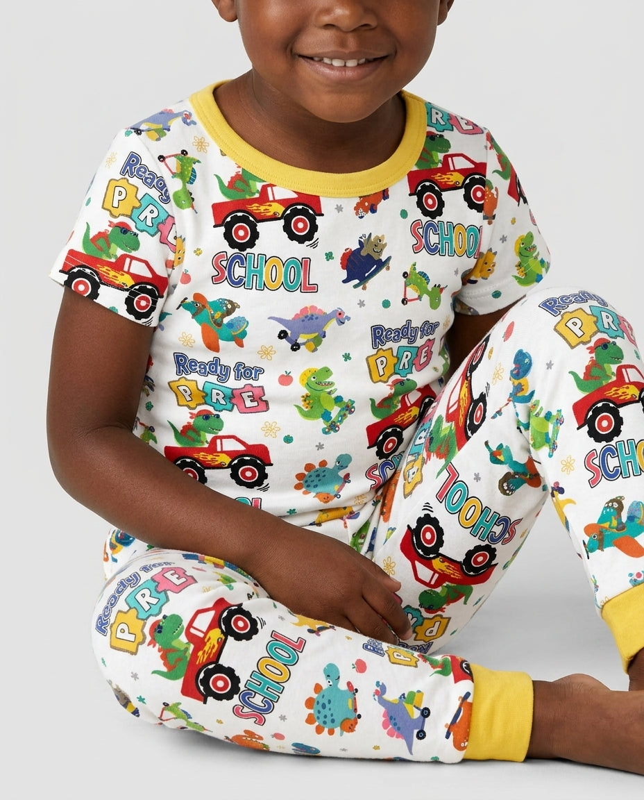 First Day of Preschool T-Rex Bamboo Two Piece Short Sleeve Pajama Set