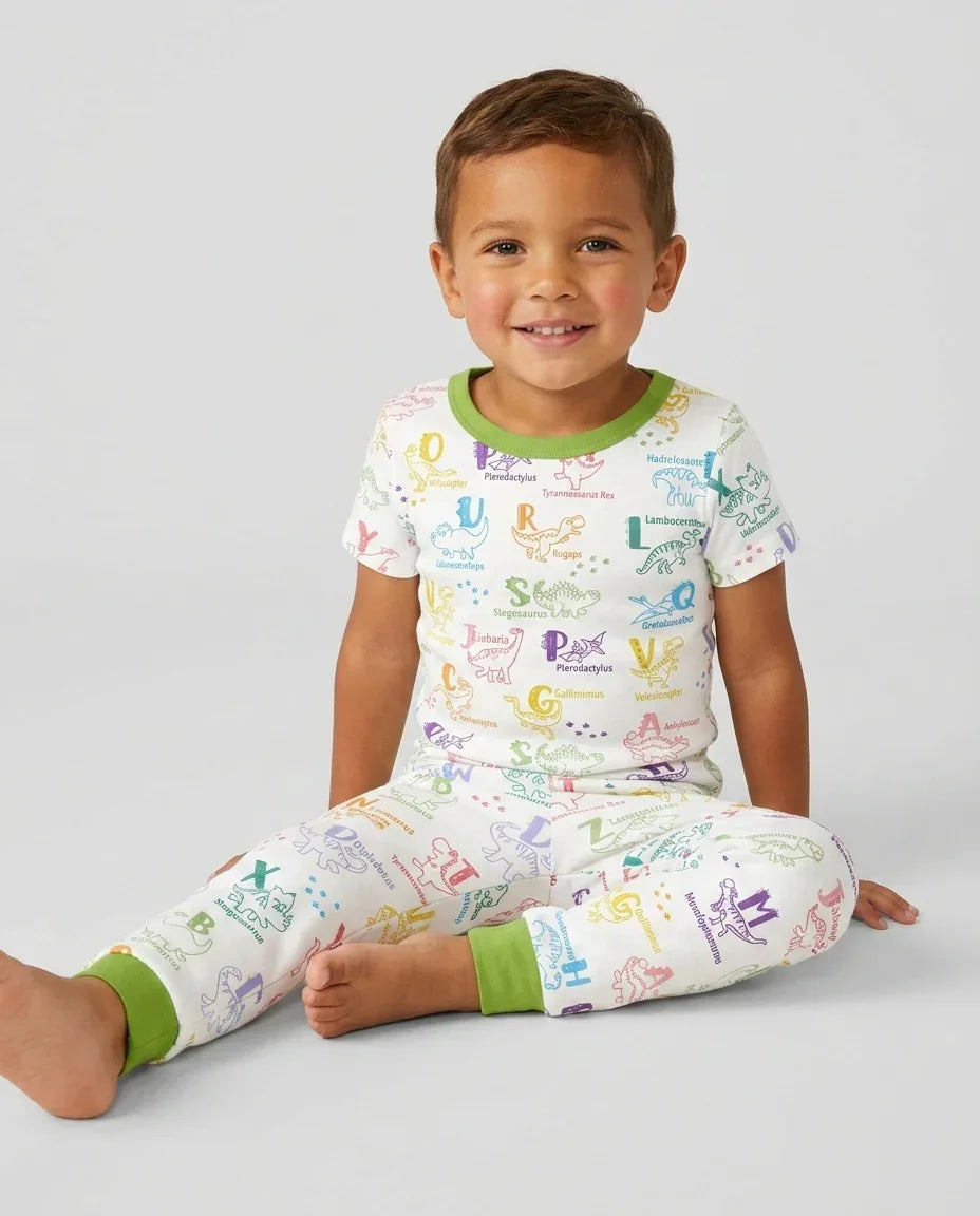 Dino Alphabet ABC Bamboo Two Piece Short Sleeve Pajama Set