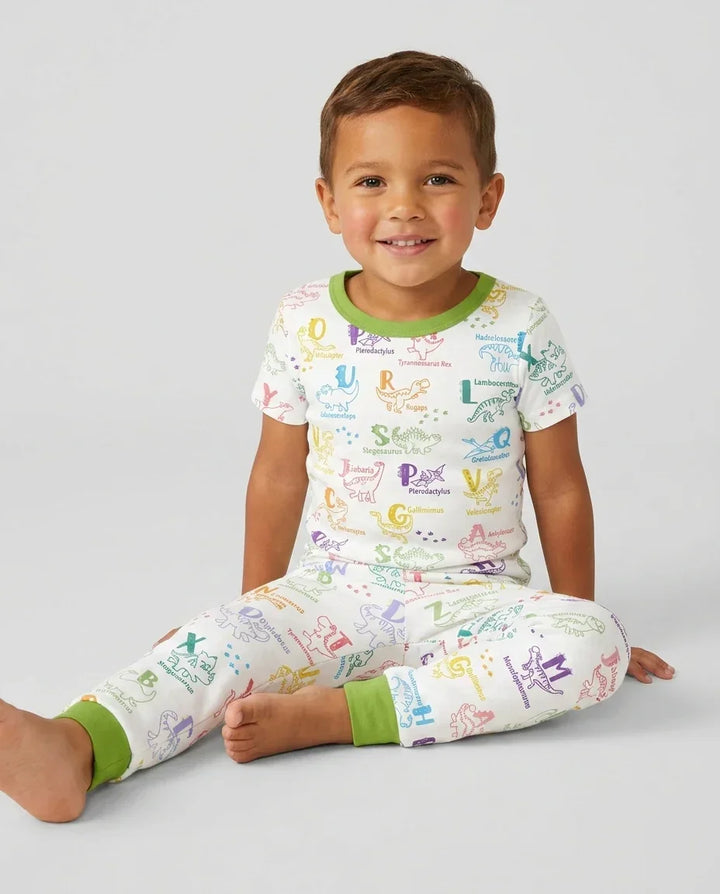 Dino Alphabet ABC Bamboo Two Piece Short Sleeve Pajama Set