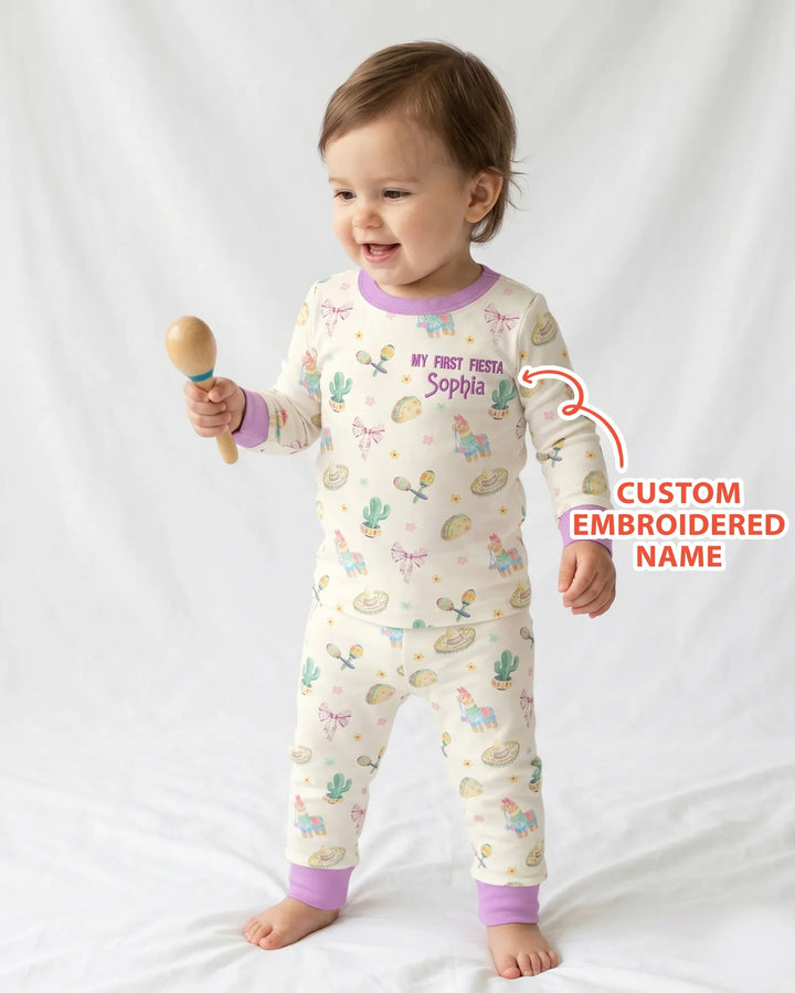 Embroidered My First Cinco De Mayo  Bamboo Two Piece Long Sleeve Pajama Set