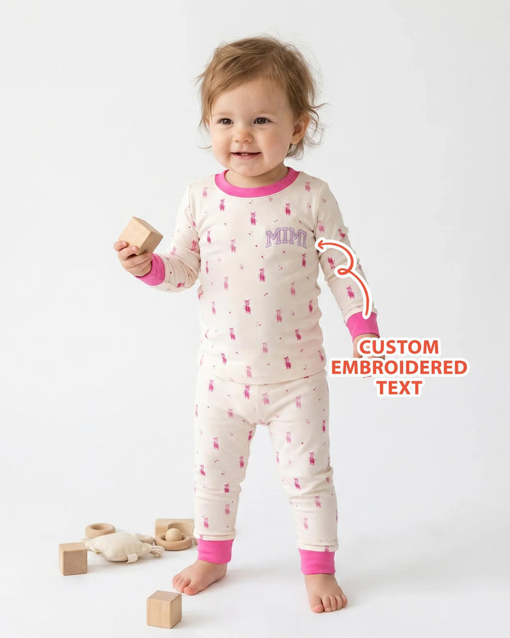 Custom Embroidered Mommy and Me Matching Bamboo Two Piece Long Sleeve Pajama Set