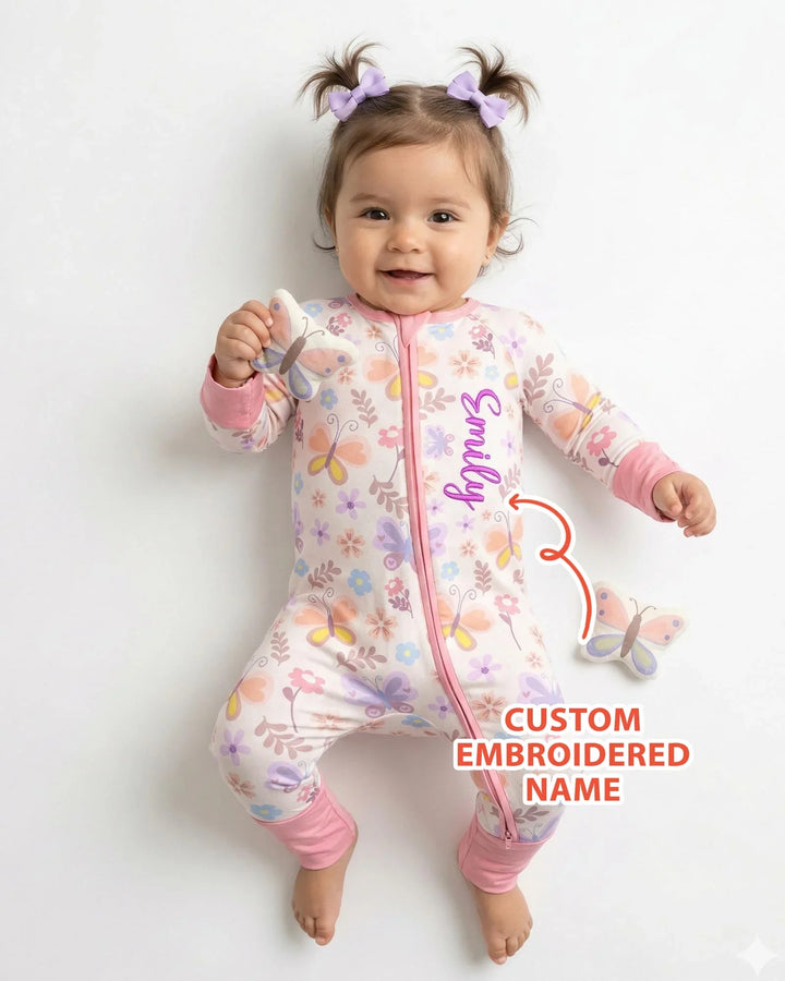 Custom Embroidered Name Butterfly Bamboo Convertible Zippy
