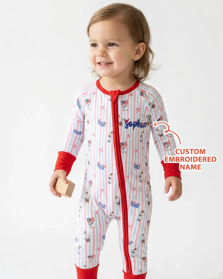 Personalized Cute Goose America 250 Embroidered Bamboo Convertible Zippy