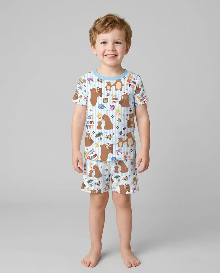 Mejor mamá oso de la historia, conjunto de pijama de dos piezas de bambú a juego con la familia, de manga corta y pantalón corto