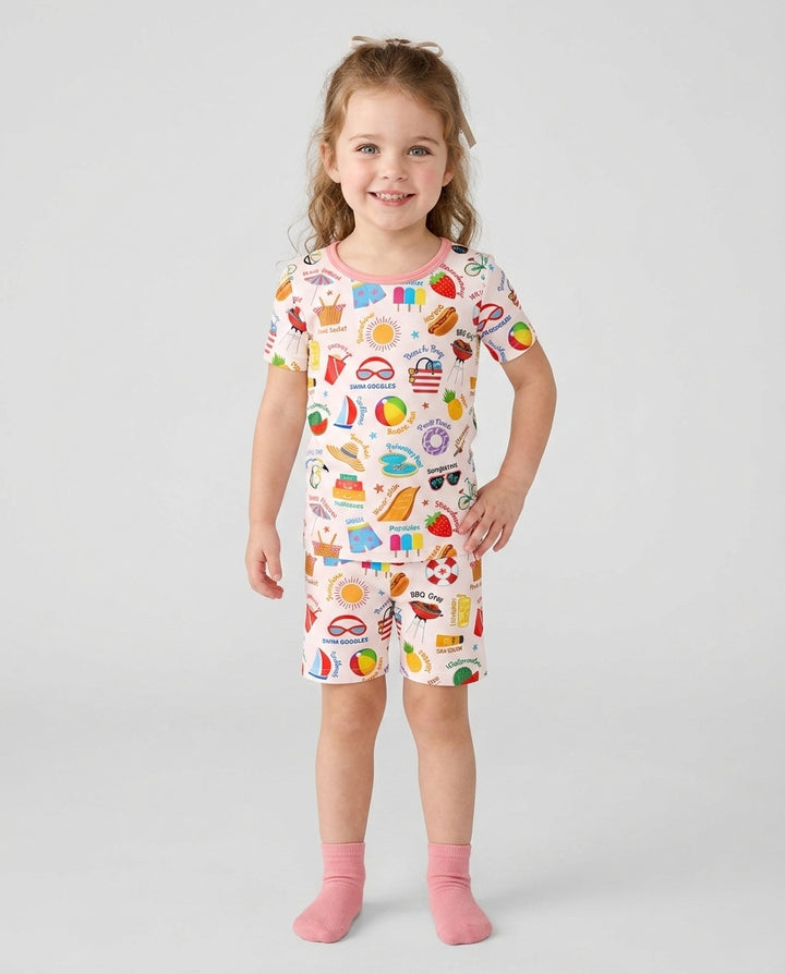 Schlafanzug-Set zweiteilig, kurze Ärmel, kurze Hose, Bambus